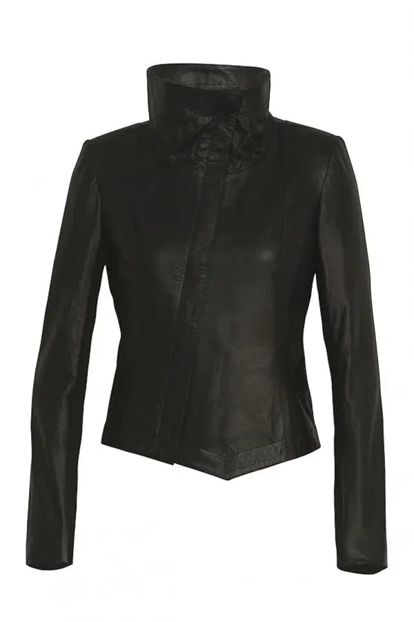 White Suede Leather Tumble Jacket Matt Black Size 6 photo 2