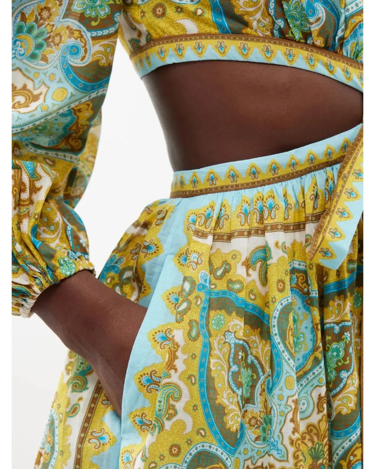 Zimmermann Halcyon Tie Front Midi Dress Blue Yellow Paisley Size 1 / AU 10 photo 4