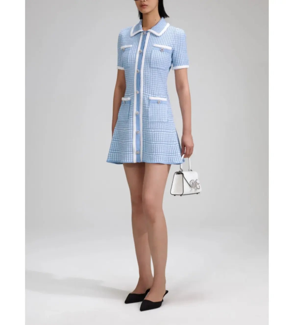 Self Portrait Blue Lurex Knitted Mini Dress Size M/AU 8 photo 2