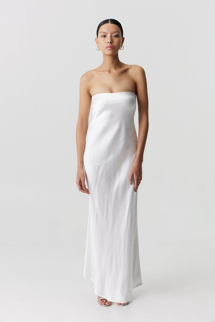 Third Form Satin Tie Back Strapless Maxi Dress - Powder White photo 2