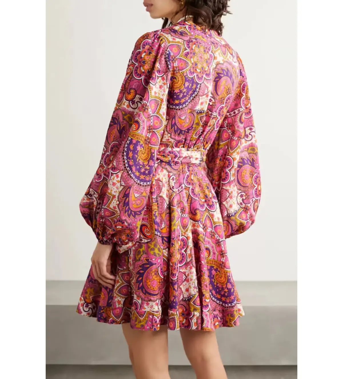 Zimmermann Paisley Fiesta Linen Wrap Mini Dress in Pink Size AU 14 photo 3