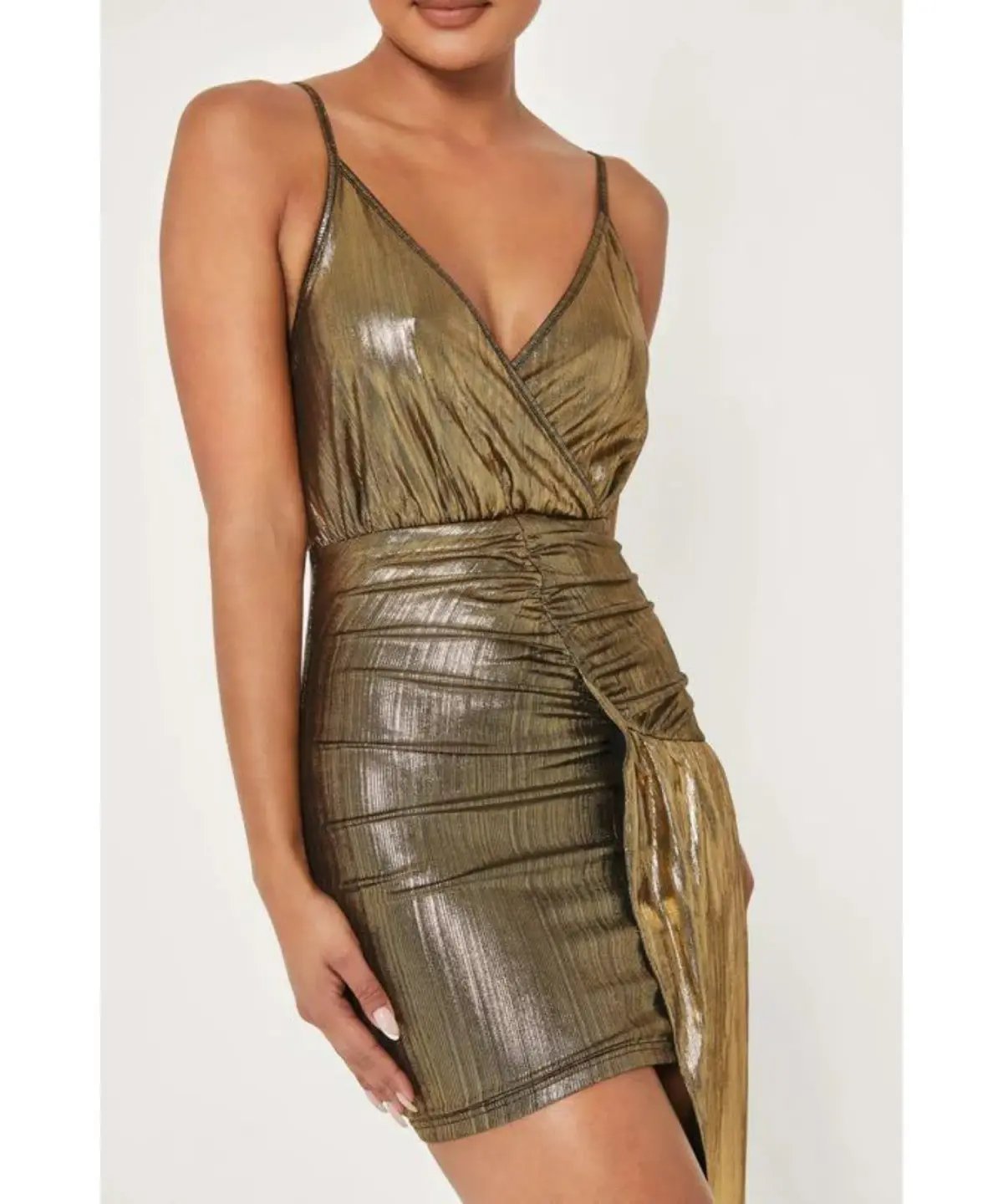Meshki Dante Drape Wrap Mini Dress In Gold Size S / AU 8 photo 4
