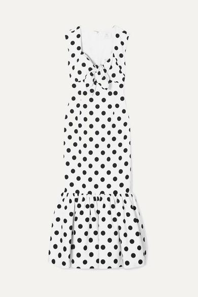 Rebecca De Ravenel - Tie-detailed polka-dot cotton-blend maxi dress in White with black Size AU 6 NEVER WORN photo 2