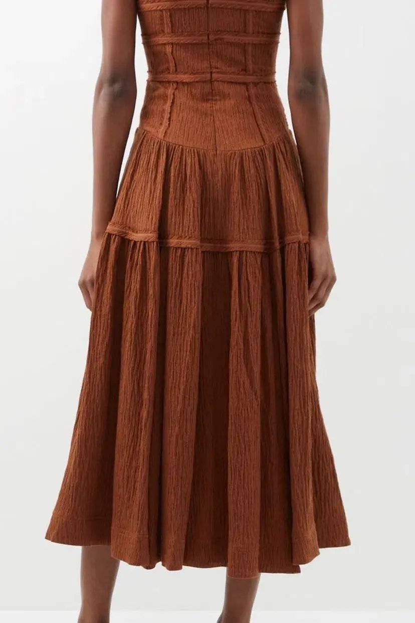 Aje Tidal Corset Midi Dress in Coffee Size 10 photo 3