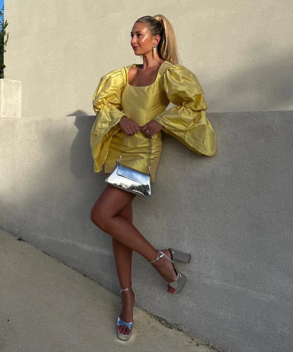 Van Der Kooij Neve Volume Sleeve Mini Dress in Yellow Size XS / Au 6 photo 2