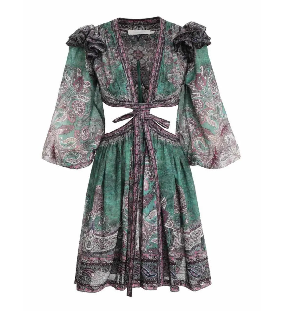 Zimmermann Anneke Ruffle Mini Dress Teal Paisley Size 0P/AU 6P photo 5