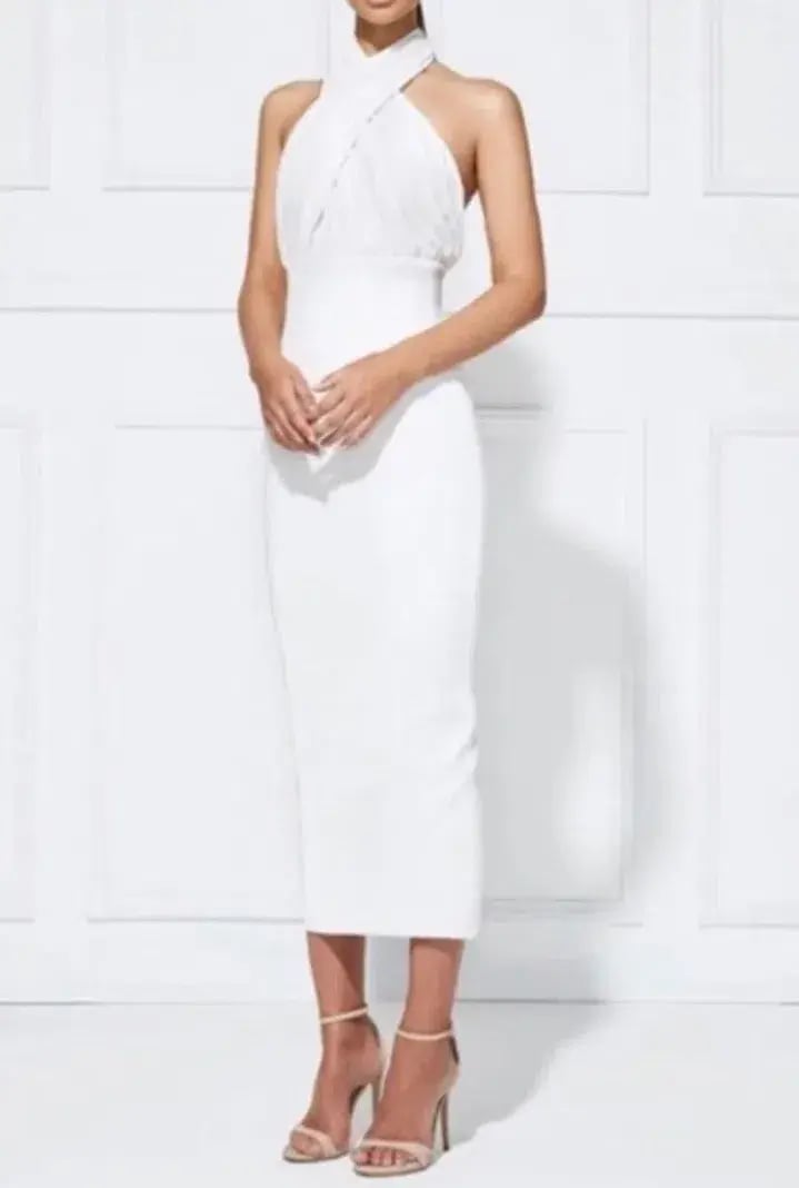 Misha Vedette Halter Midi Dress White Size 6 photo 6