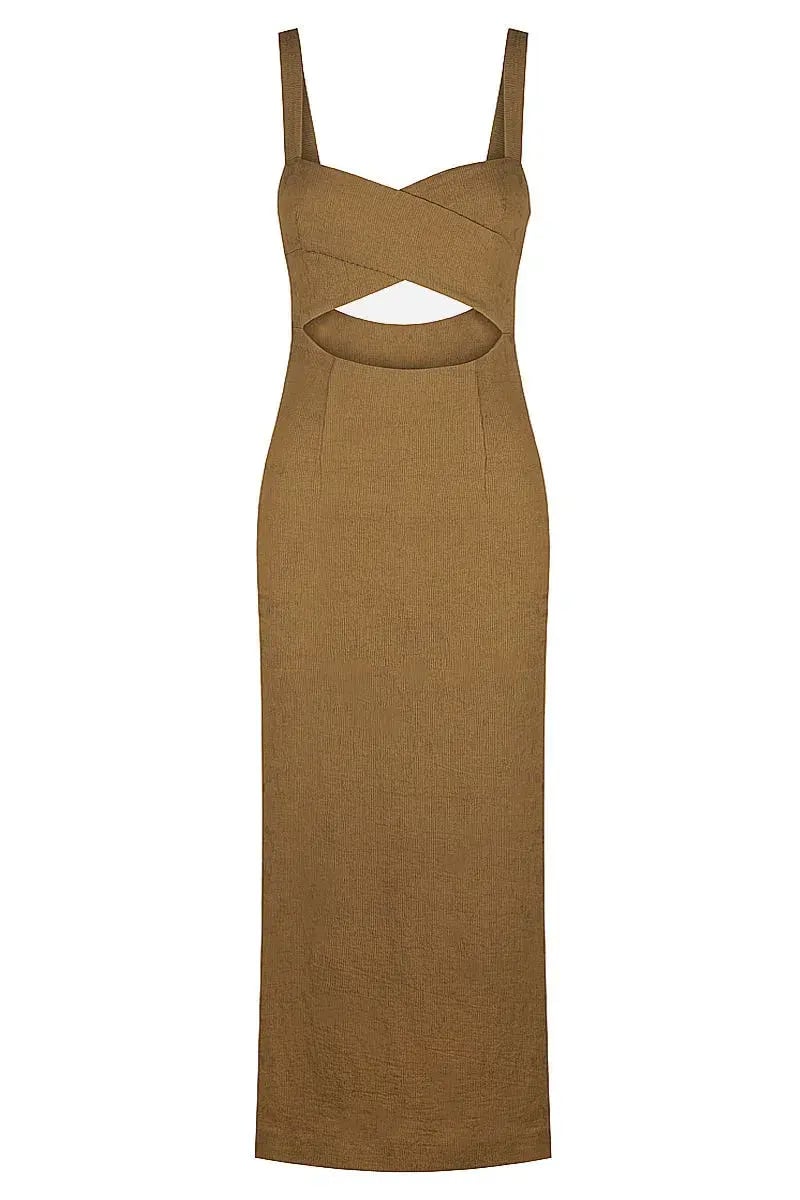 Shona Joy Simone Cross Over Midi Dress Cumin Size 8 / S photo 3