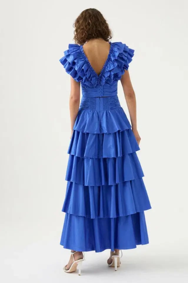 Aje Rhytmic Frill Bodice and Eleni Tiered Maxi Skirt Eleni Set Blue Size 10-12 photo 4