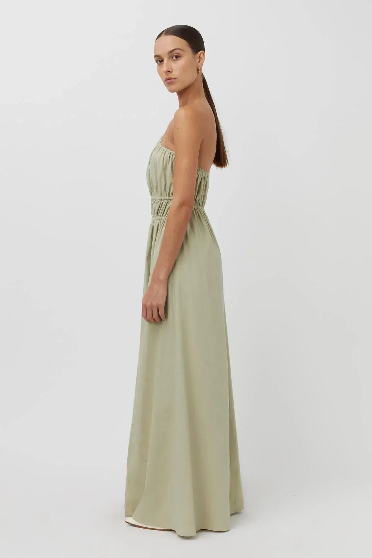 Camilla And Marc Sevilla Asymmetric One Shoulder Linen Maxi Dress In Oregano Green Size 12 photo 2