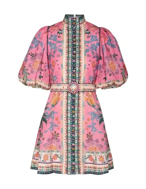 Zimmermann Ginger Buttoned Mini Dress in Pink Multi Size 2 photo 2