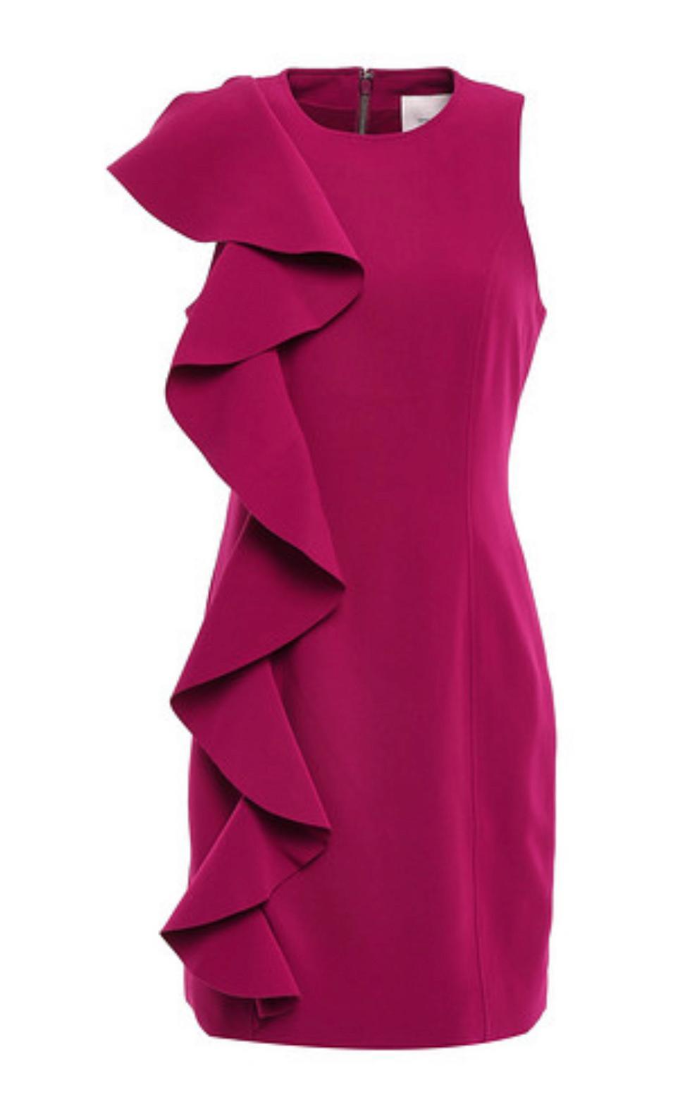 Cinq a Sept Kimberlin Ruffled Brushed Crepe Mini Dress Magenta Size 10 photo 3
