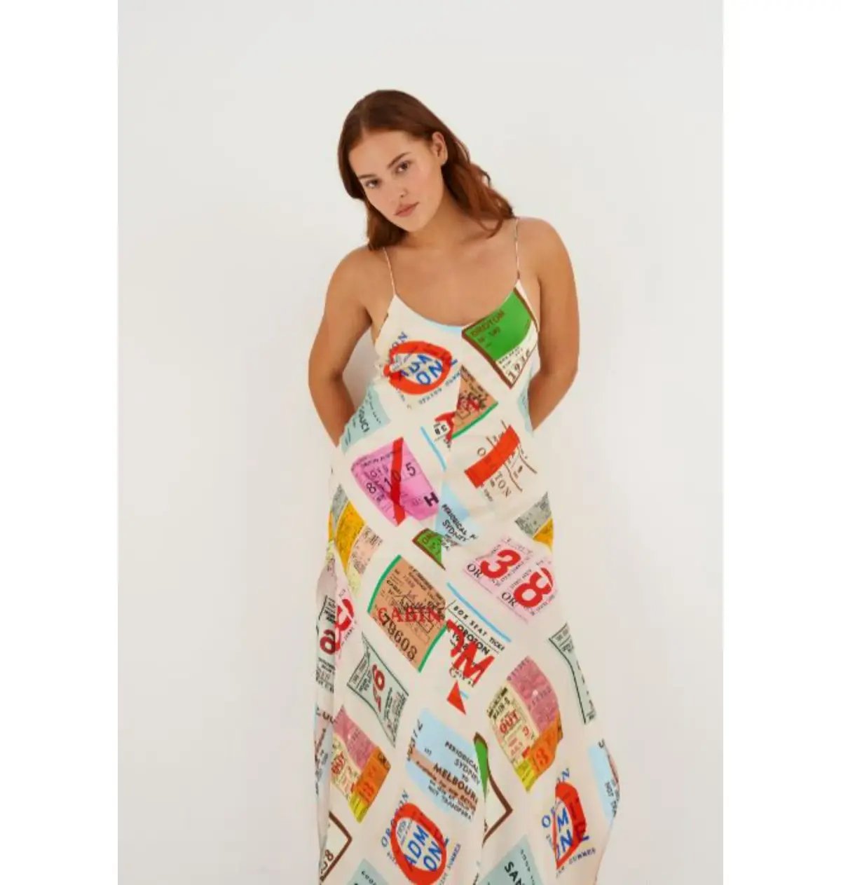 Oroton Ticket Print Slip Maxi Dress  Multi Size AU 14 photo 2