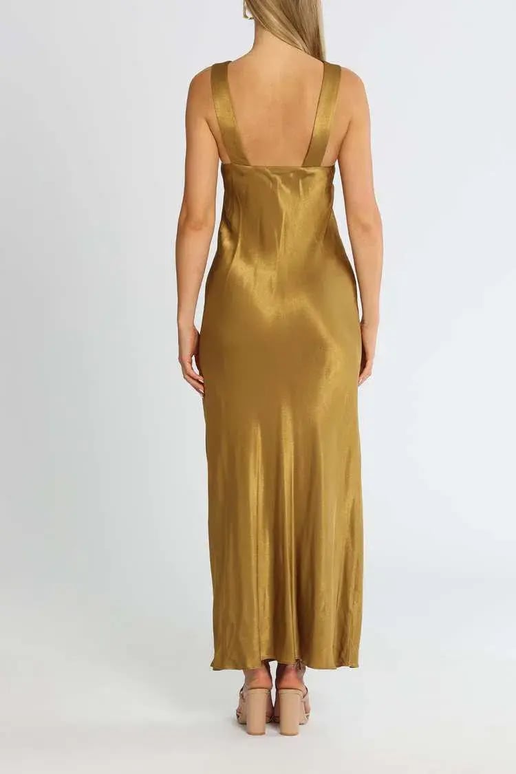 Shona Joy Giorgia Plunged Midi Dress Olive Oil Khaki Size 10 photo 3