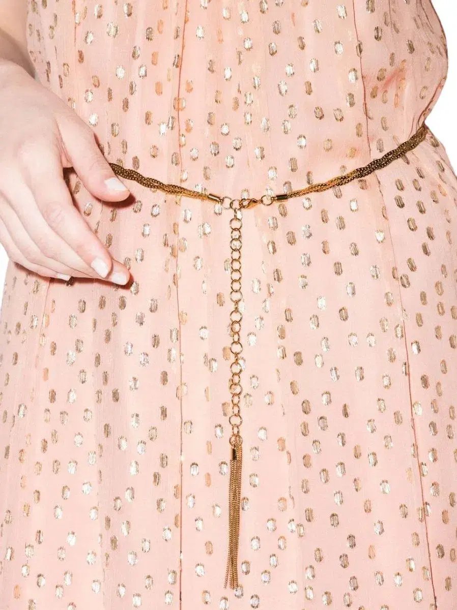 Zimmermann Metallic Dot Tie Neck Midi Dress Blush Size 2 /AU 12 photo 5
