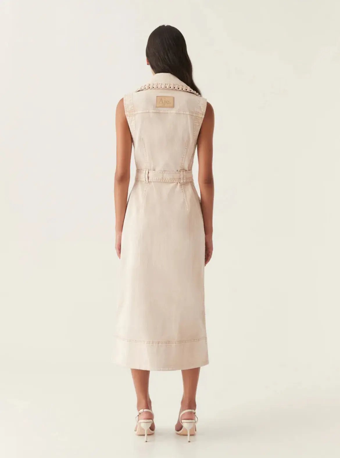 Aje Lorah Denim Midi Dress Sand Size 10 photo 3