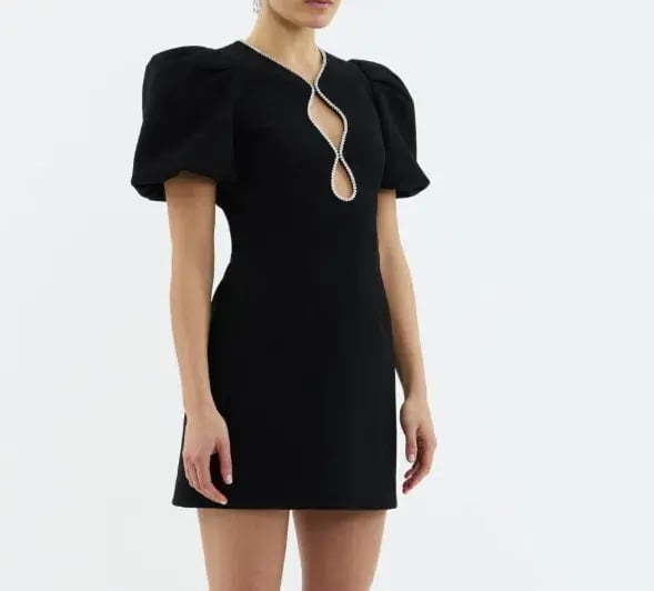 Rebecca Vallance Estella Puff Sleeve Mini Dress Black Size AU 4 photo 2