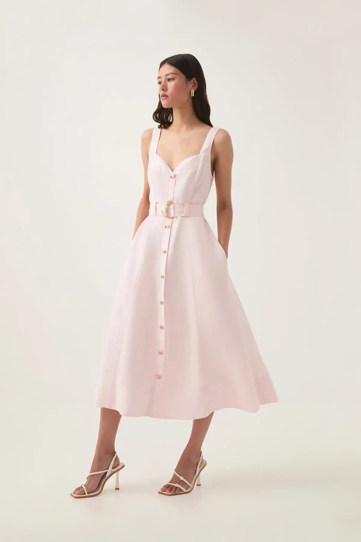 Aje Clay Belted Midi Dress Pastel Pink Size 6 photo 2
