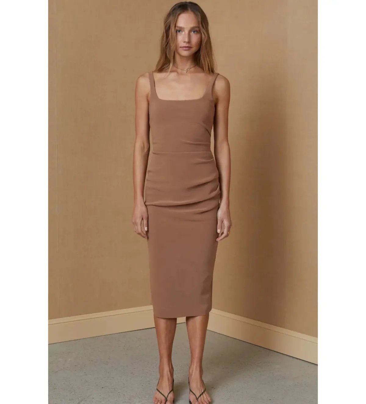 Bec & Bridge Karina Tuck Midi Dress Milk Chocolate Size 10 photo 2