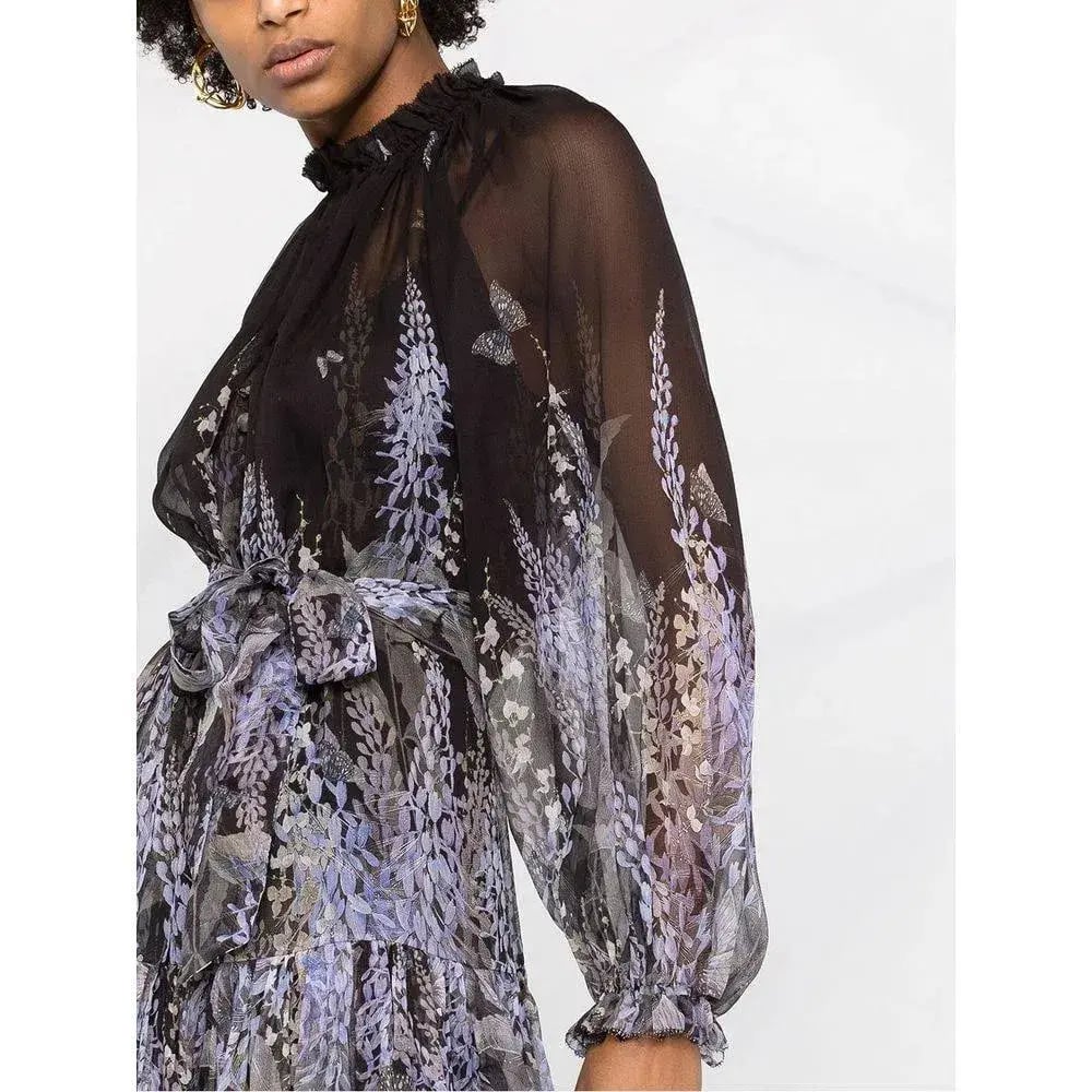 Zimmermann Botanica Lantern Mini Dress Black Lavender Tea Size 1 / AU 10 photo 3