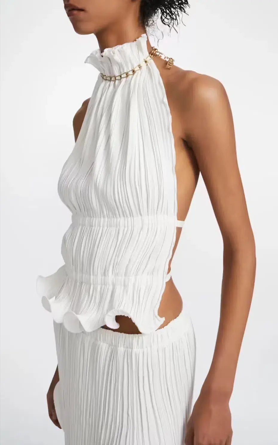 Dion Lee Chain Pleat Halter Top and Fluted Slit Midi Skirt Set Ivory Size 8 photo 4