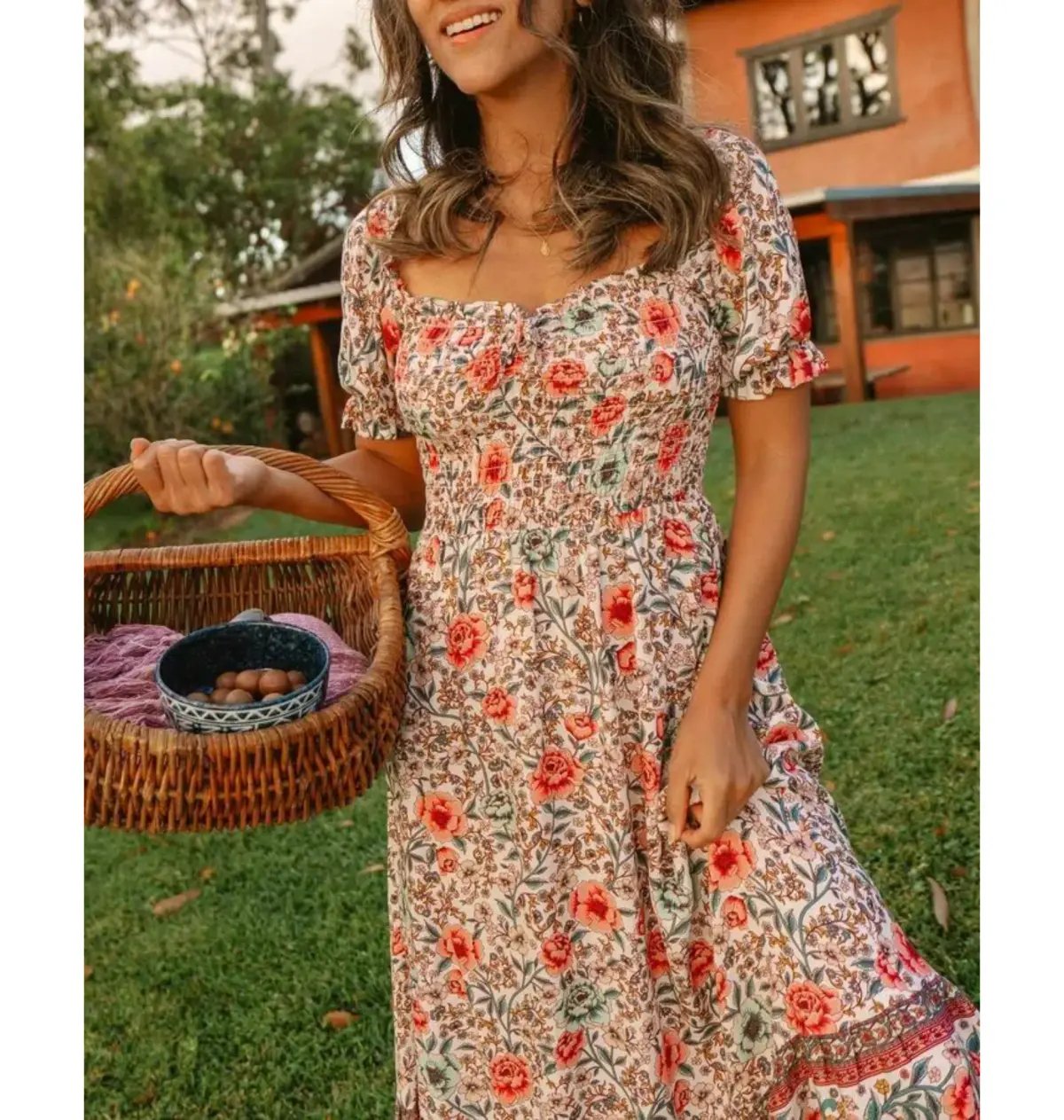 Arnhem Juliette Shirred Midi Dress in Ivory Rose Size AU 8 photo 4