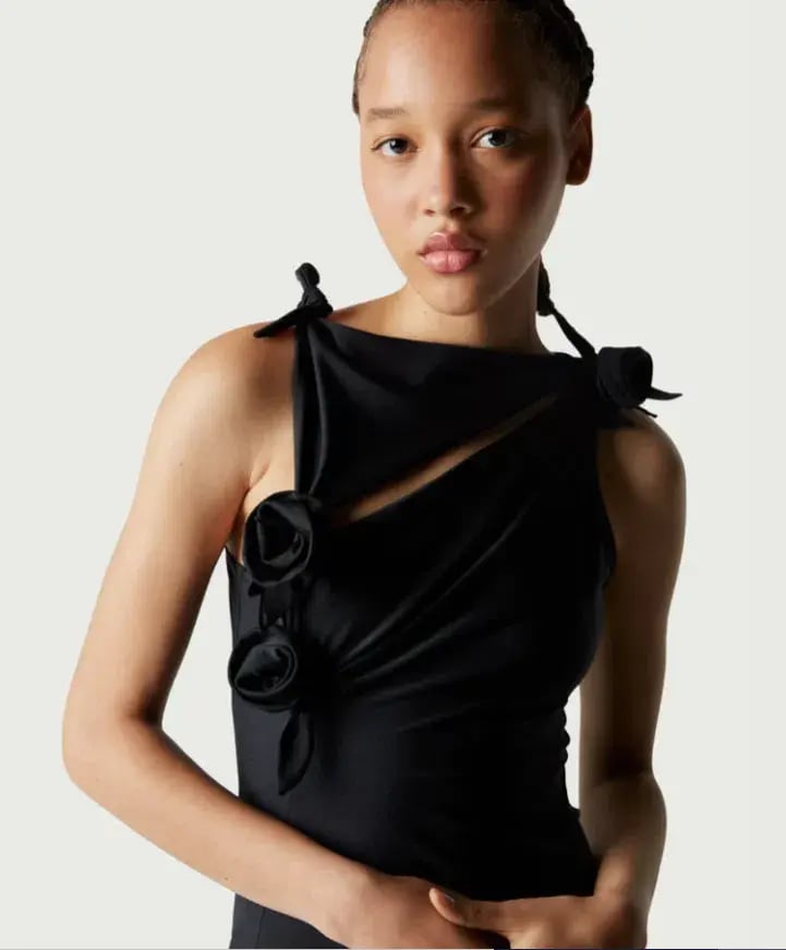 Coperni Asymmetric Flower Midi Dress Black (Size M/AU 6-8) photo 2