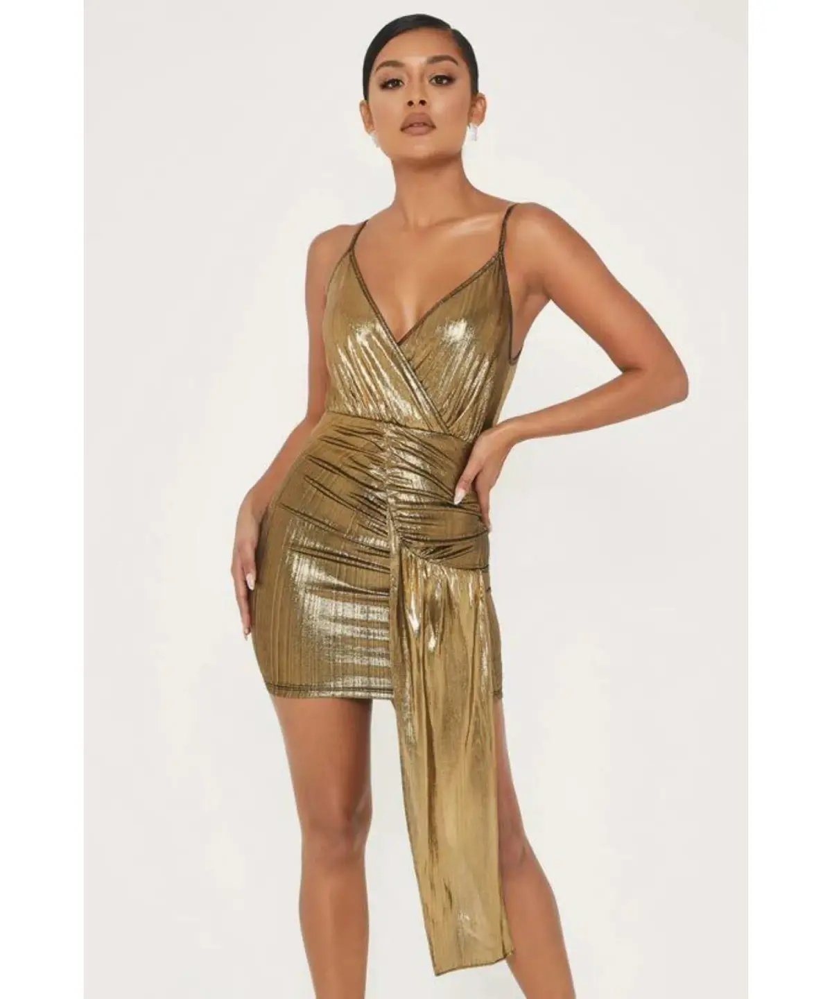 Meshki Dante Drape Wrap Mini Dress In Gold Size S / AU 8 photo 3