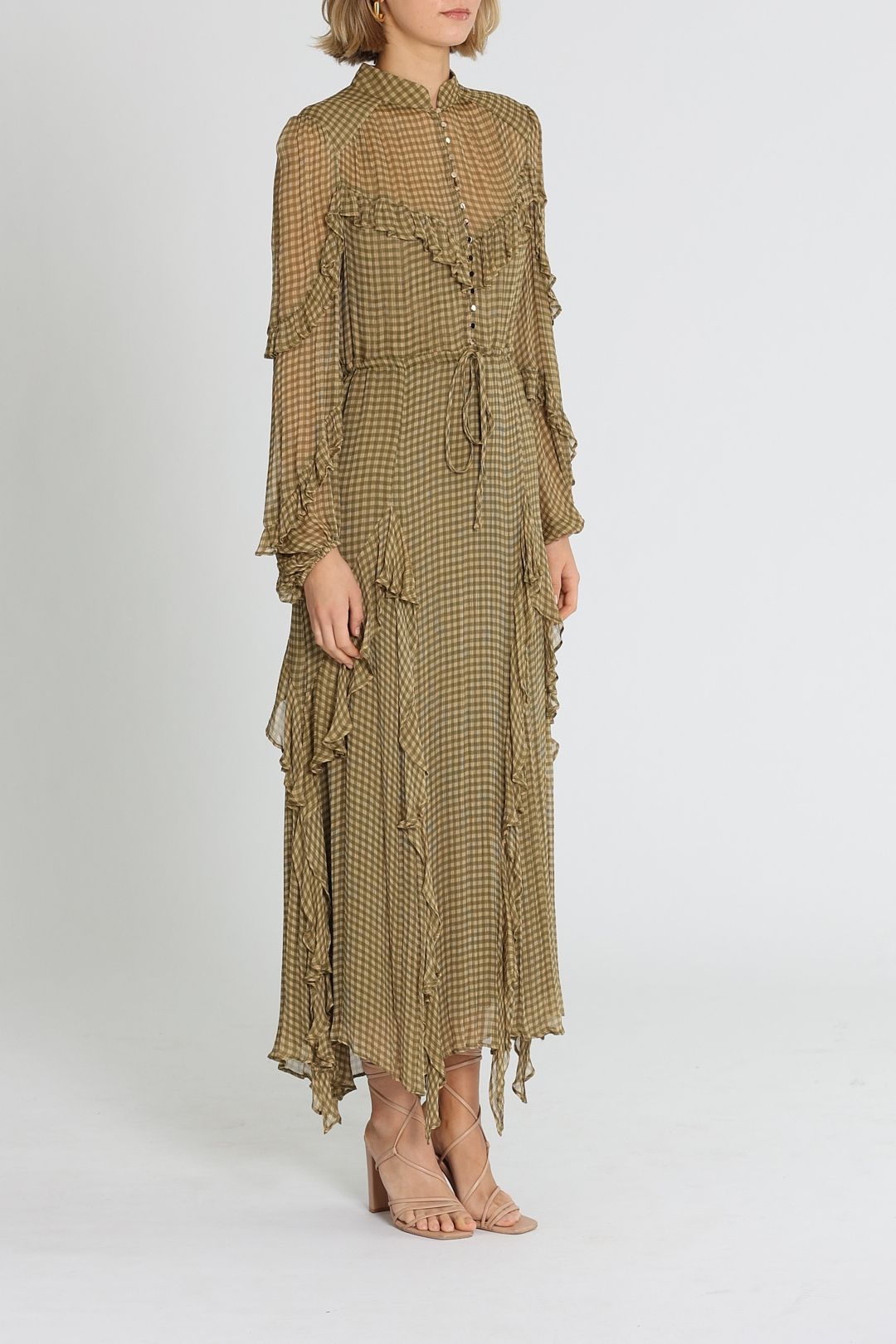 Eleonora Drawstring Frill Midi Dress - Olive photo 2