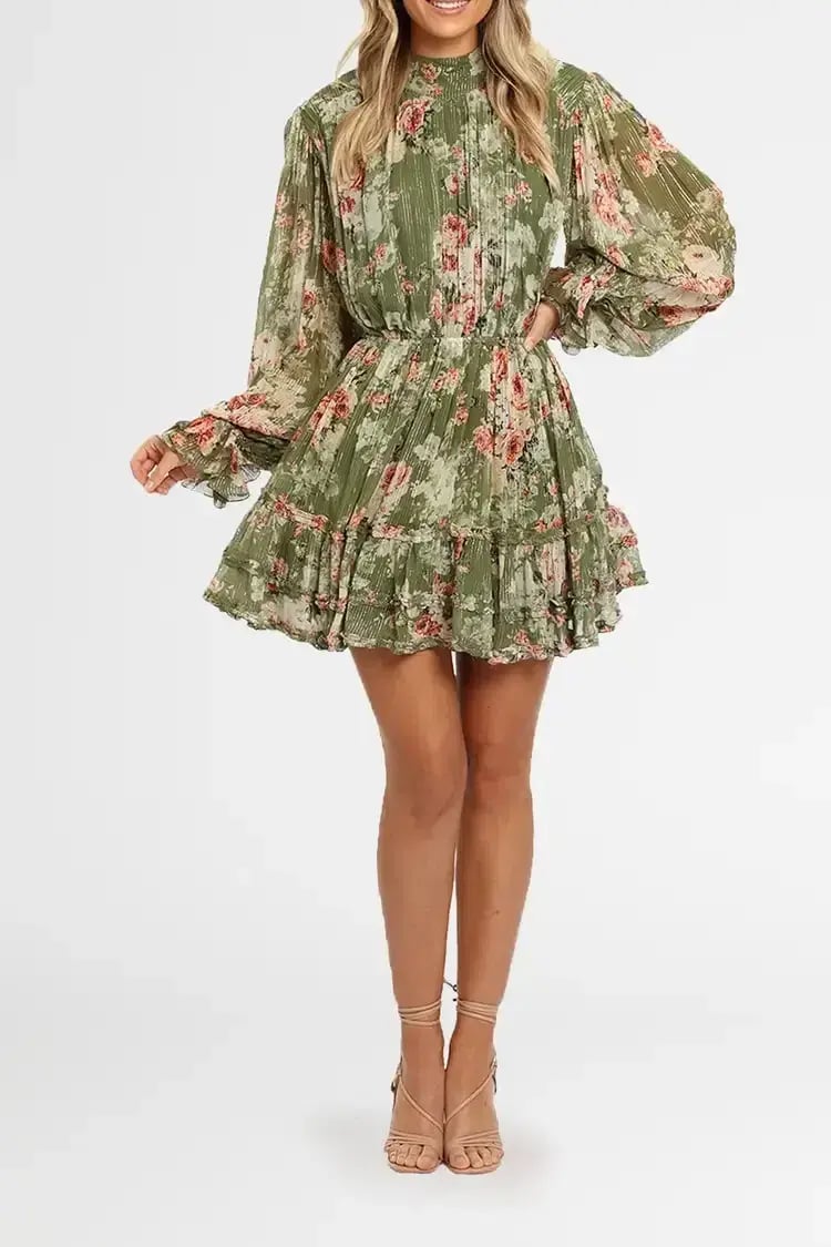 Hemant & Nandita Neem Mini Dress in Green Floral Size 10 photo 2