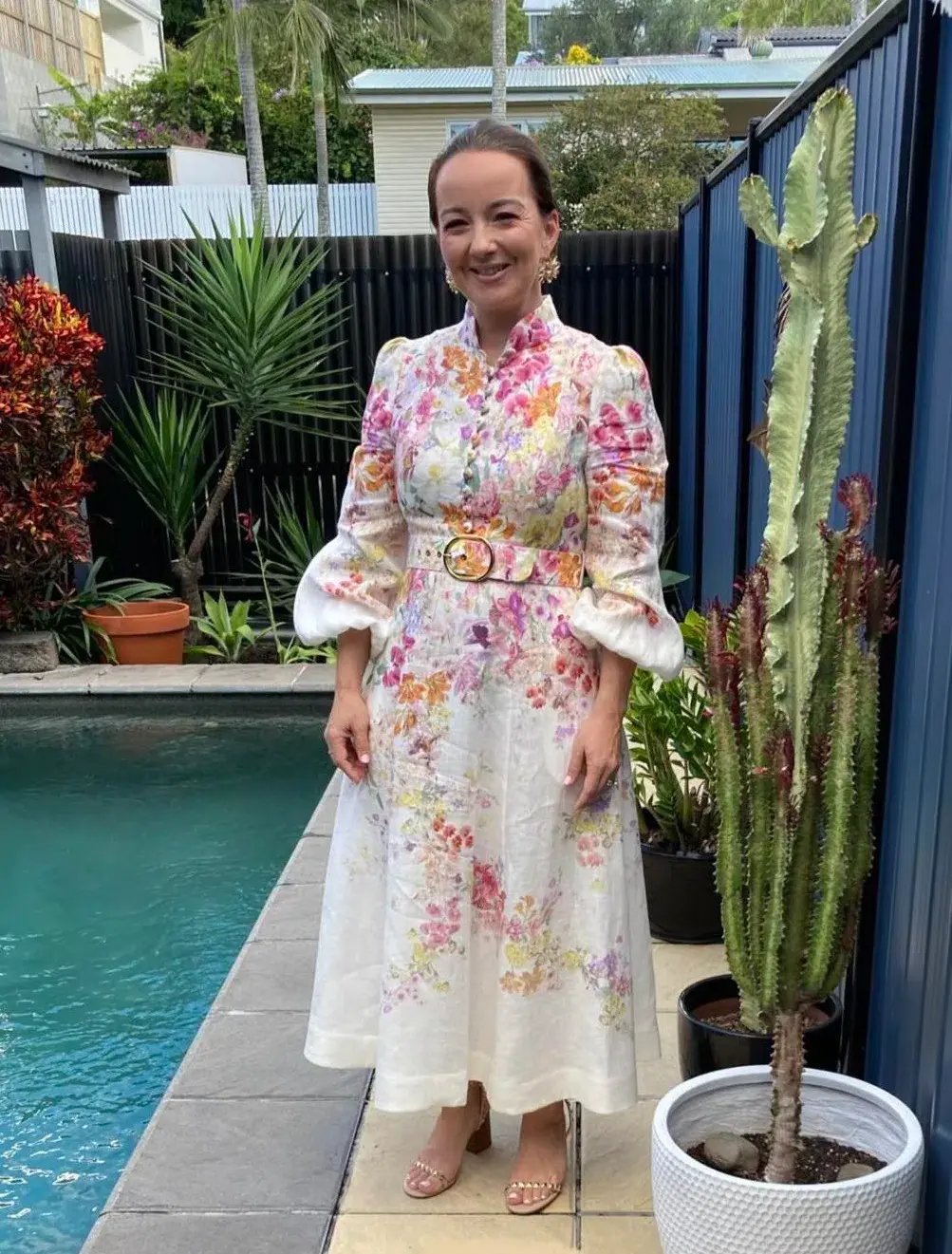 Zimmermann Natura Buttoned Midi Dress Kaleidoscope Garden Floral Size 4 / AU 16 photo 2