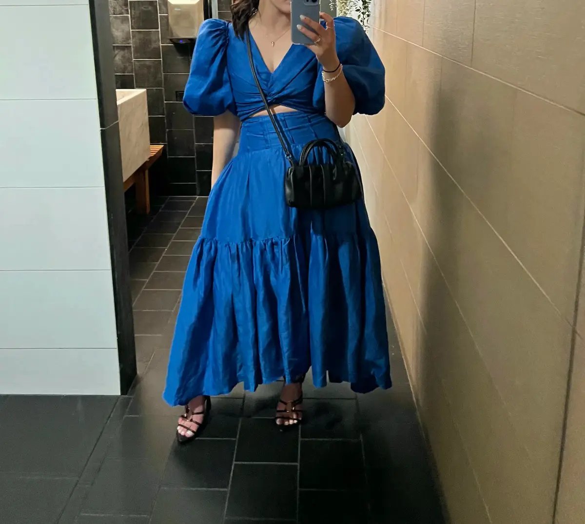 Aje Reverb Set Puff Sleeve Crop Top and Gathered Midi Skirt Set Blue Size 8 photo 7