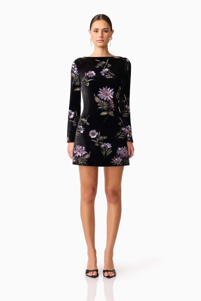 Elliatt Clio Long Sleeve Mini Dress - Black Multi photo 2