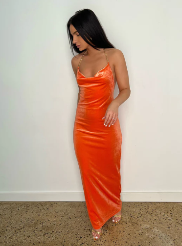 MELANI VERA GOWN – ORANGE VELVET photo 2