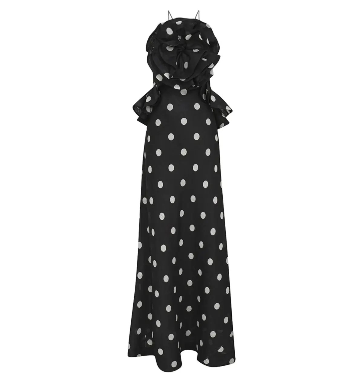 Zimmermann Crush Ruffle Halter Maxi Dress in Black/Cream Dot Size 0 / AU 8 photo 4