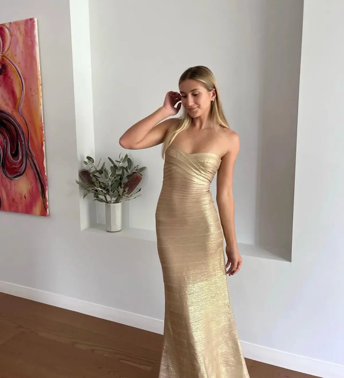 Herve Leger Sara Gown  Gold Size Small/AU 8 photo 5