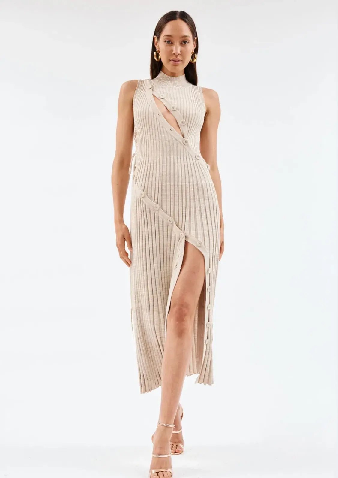 Christopher Esber Spiral Knit Dress Tan Marle Size 6 photo 2