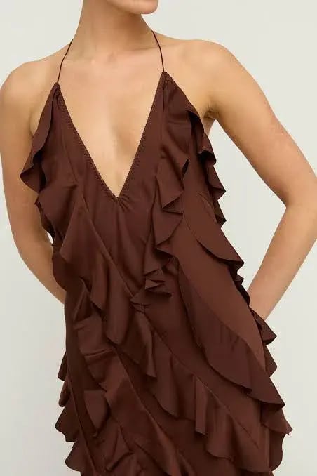 Anna October Reneta Ruffle Maxi Brown Size AU 10 photo 2
