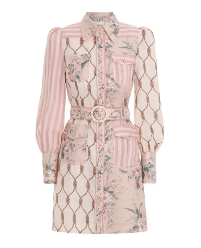 Zimmermann Moonshine Patched Shirt Mini Dress in Spliced Pink 0 / AU 8 photo 6