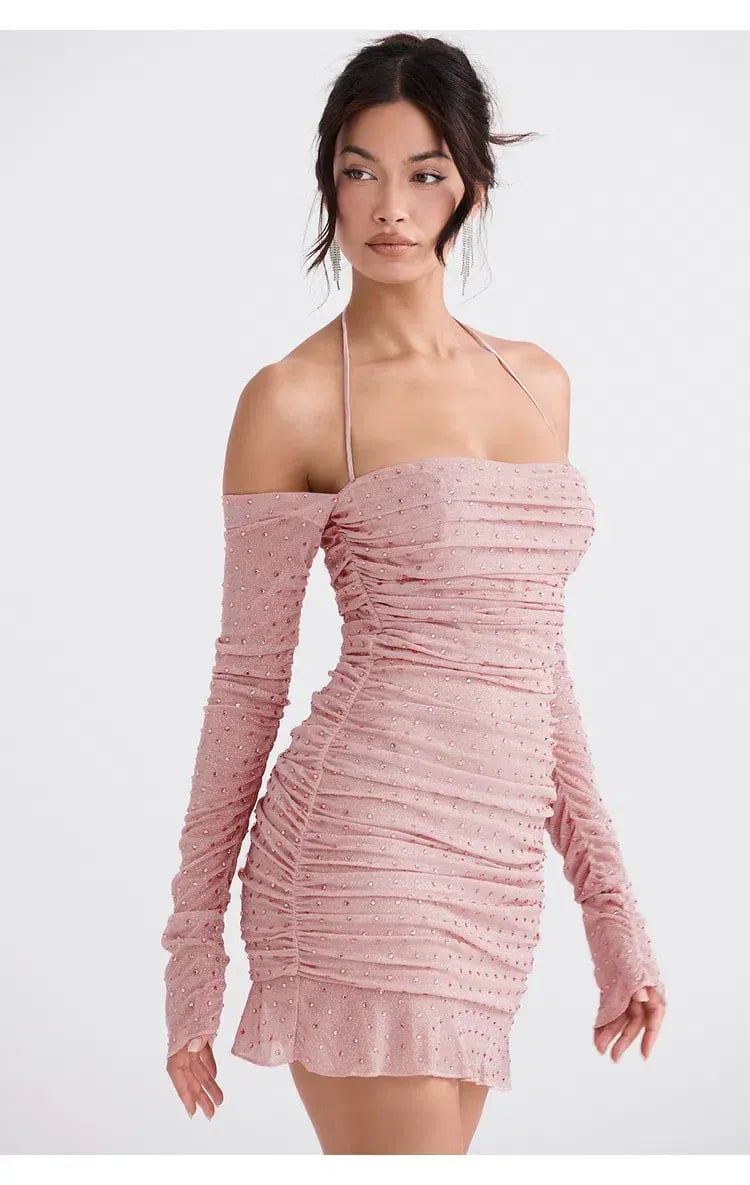 House of CB Estella Crystallised Mini Dress Soft Pink Size XS / AU 6 photo 5