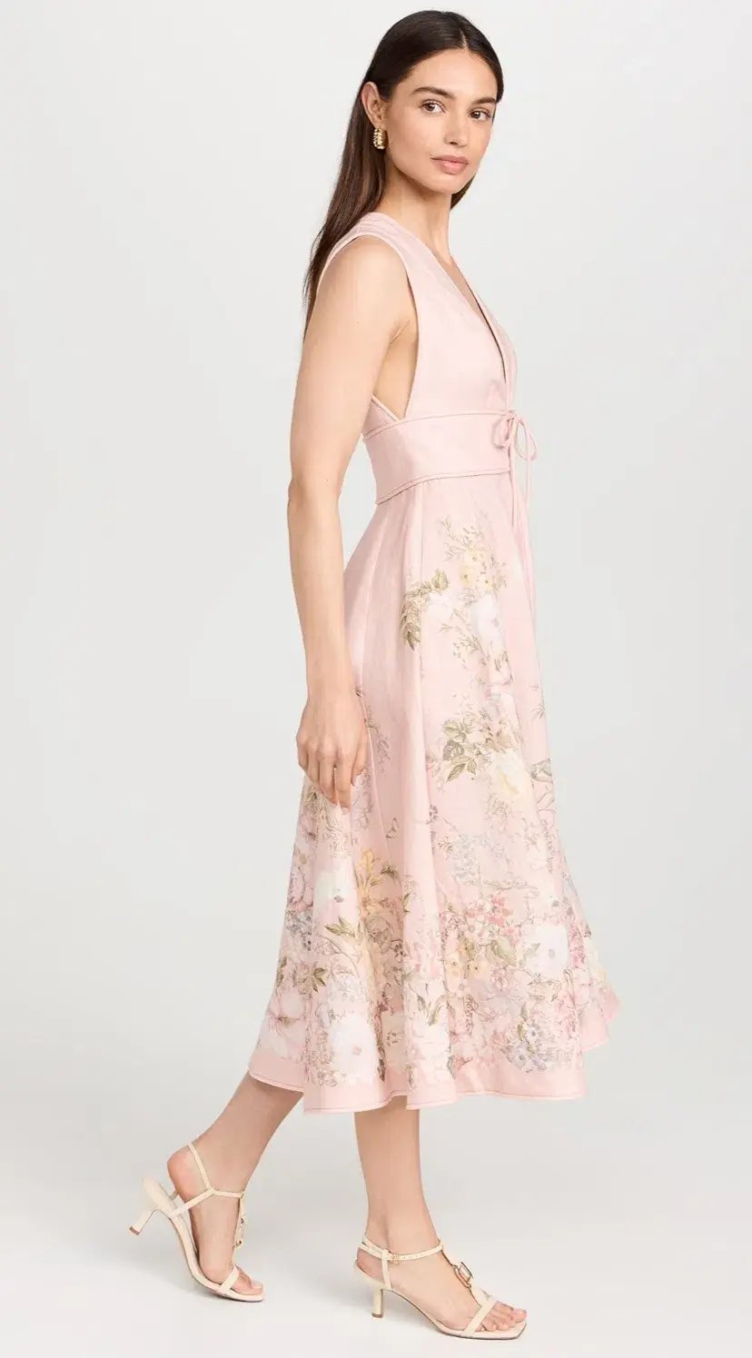 Zimmermann Waverly Plunge Midi Dress Pink Floral Size 2 (AU 12) photo 2