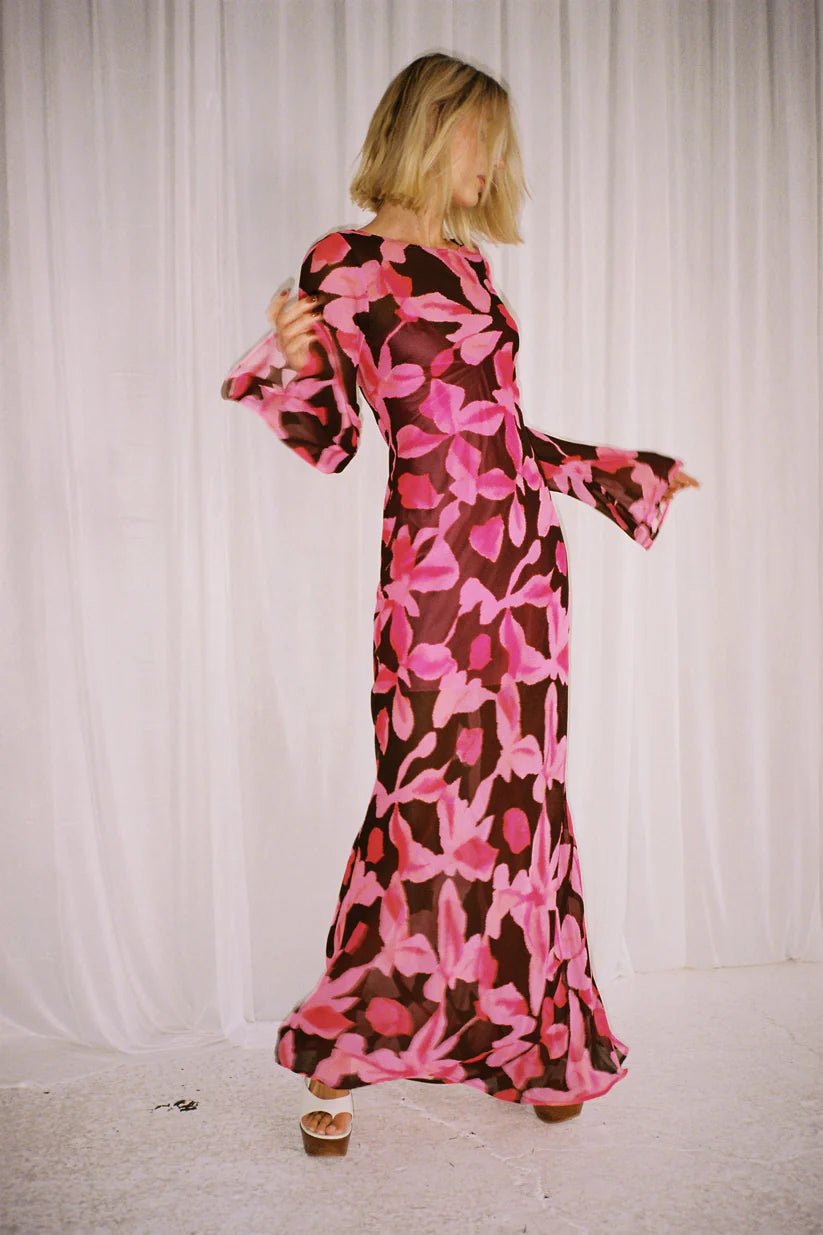 The Wolf Gang Lottie Maxi Dress - Pink Chocolate Floral photo 3