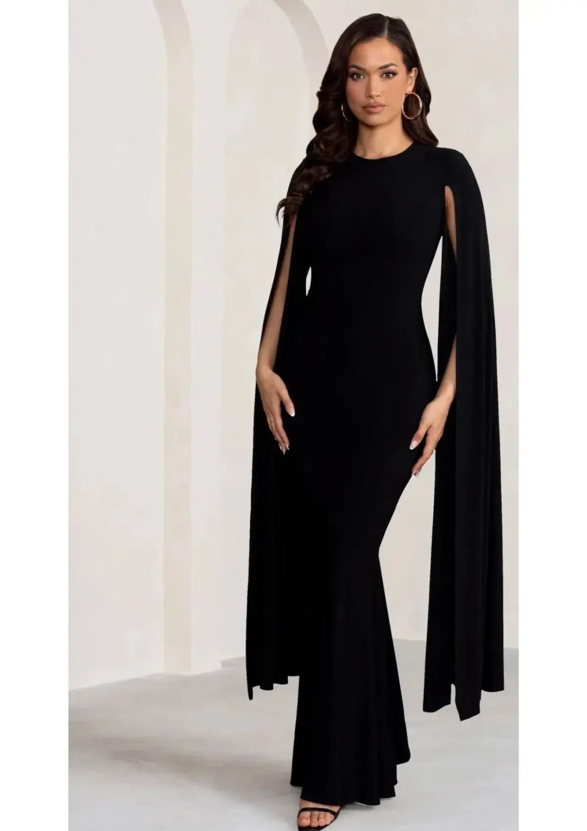 Club L London Kimmy High Neck Maxi Dress with Cape Sleeves Black Size 16 photo 5