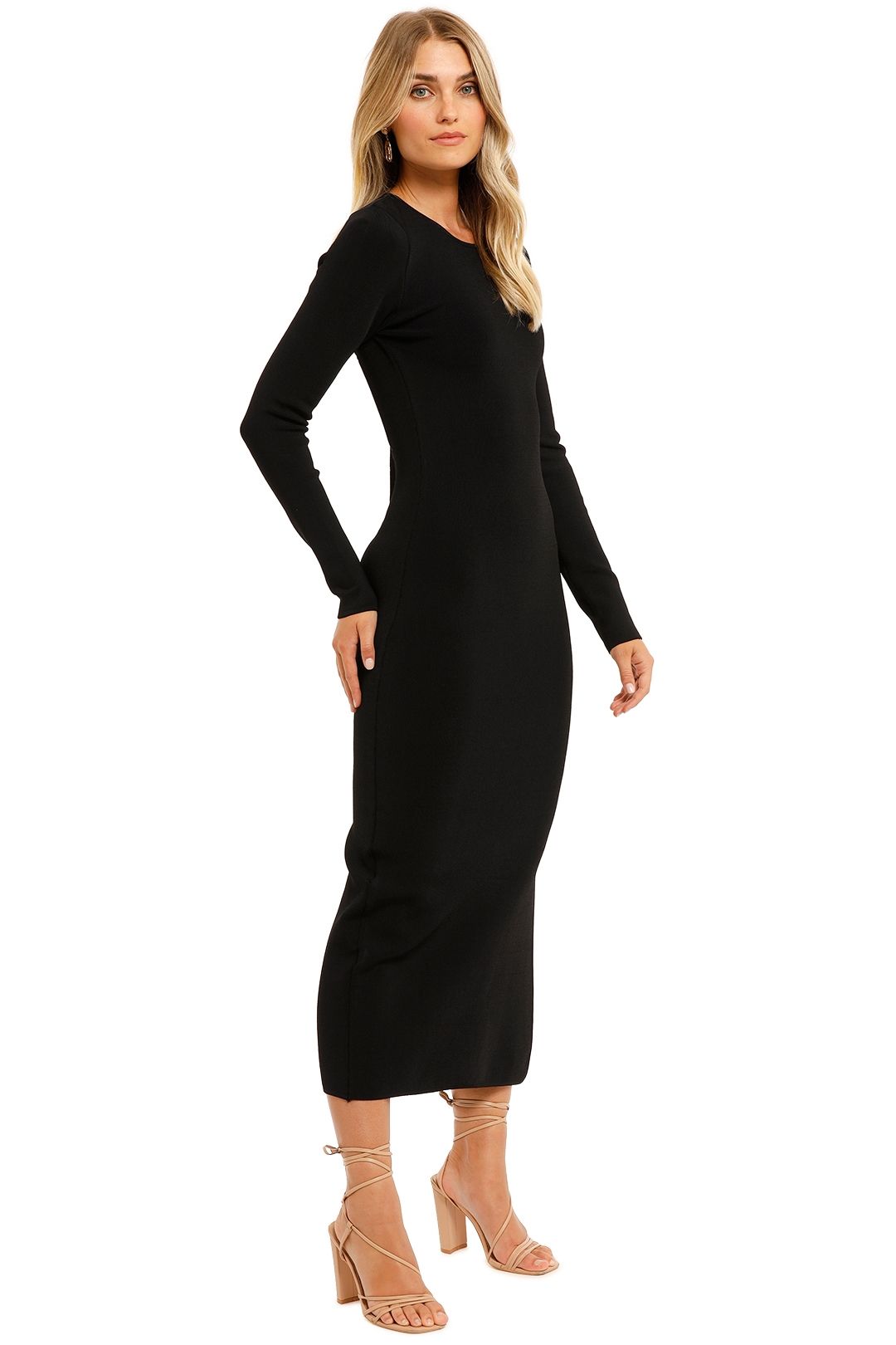 Long Sleeve Backless Midi Dress - Black photo 2