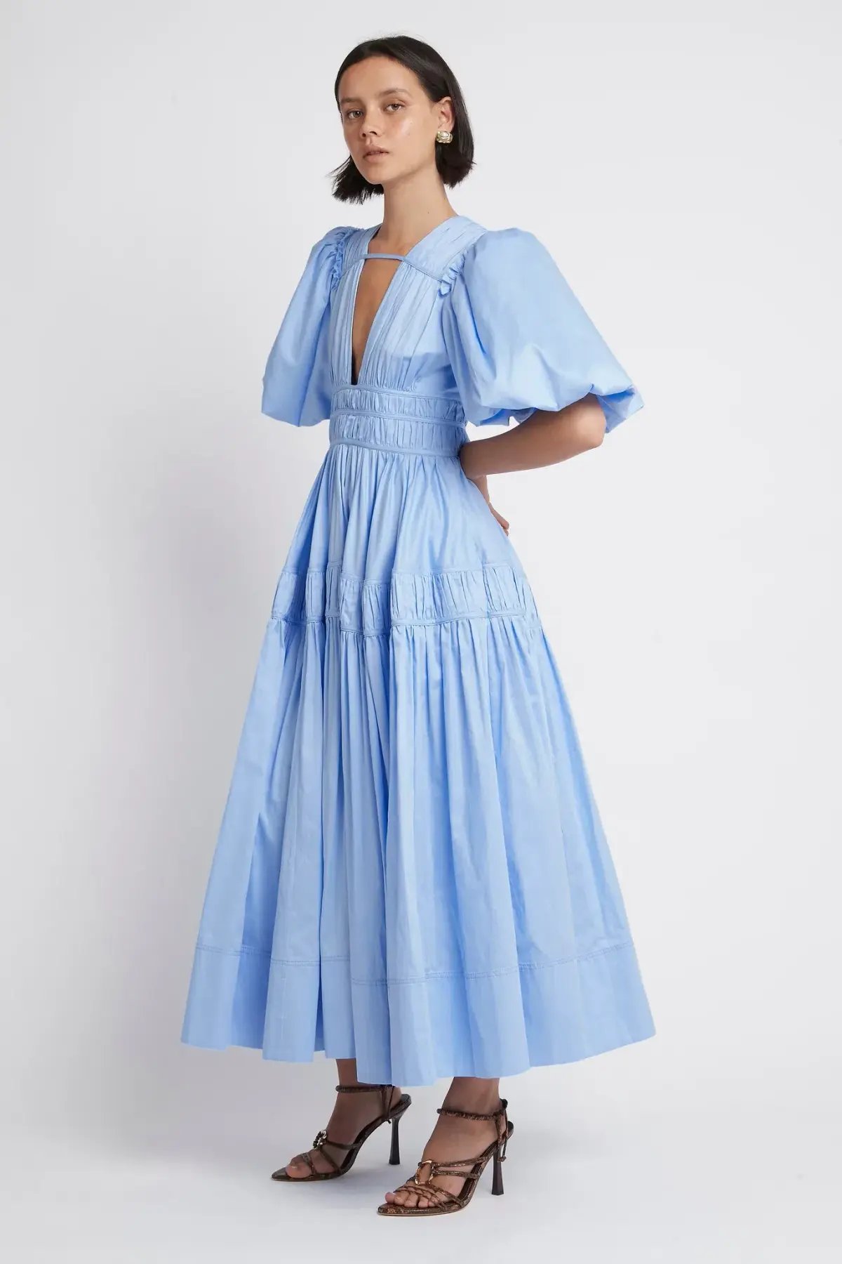 Aje Fallingwater Gathered Midi Dress Powder Blue Size 8 photo 2