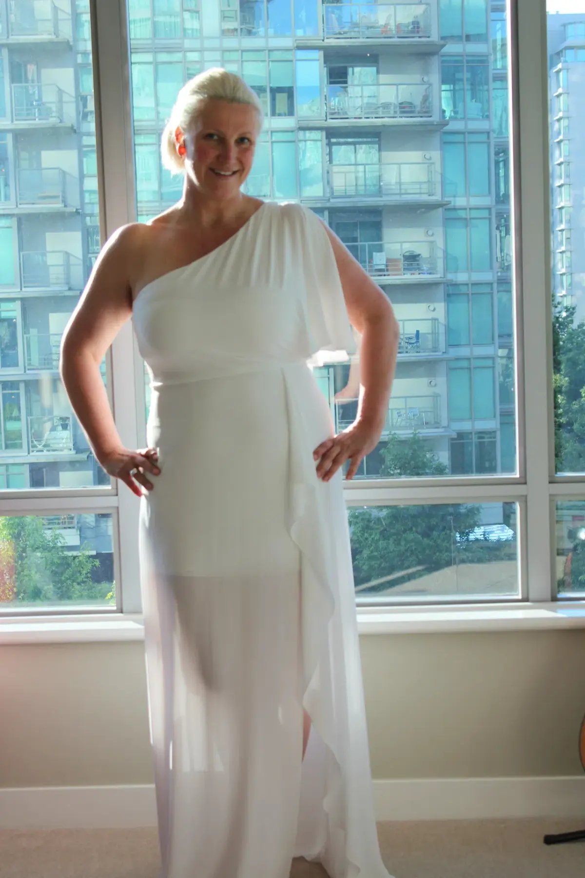 BCBGMAXAZRIA Kendal Ruffle One Shoulder Gown White Size 16 photo 2