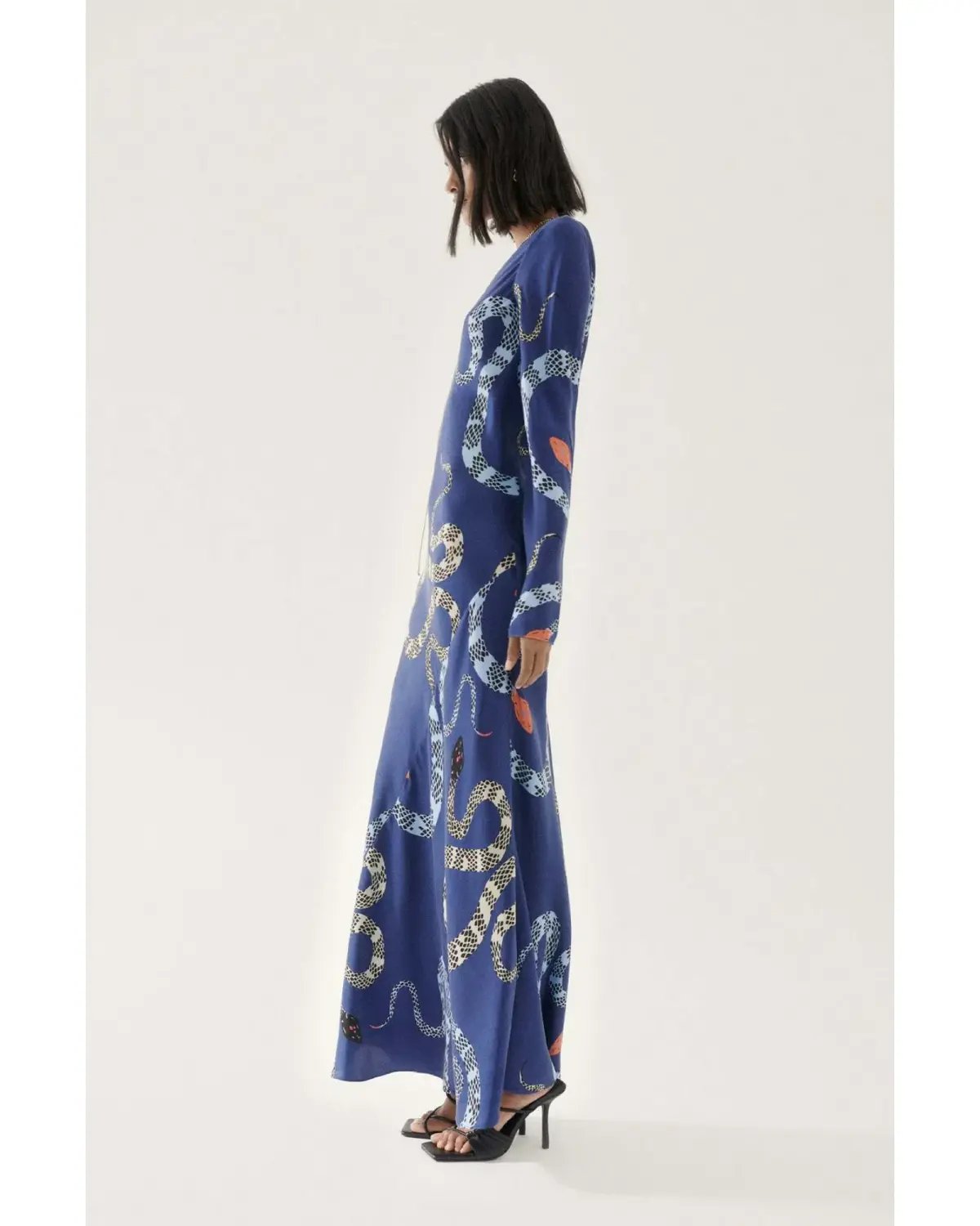 Silk Laundry Full Sleeve Bias Dress Blue Snakes Size AU 8 photo 2