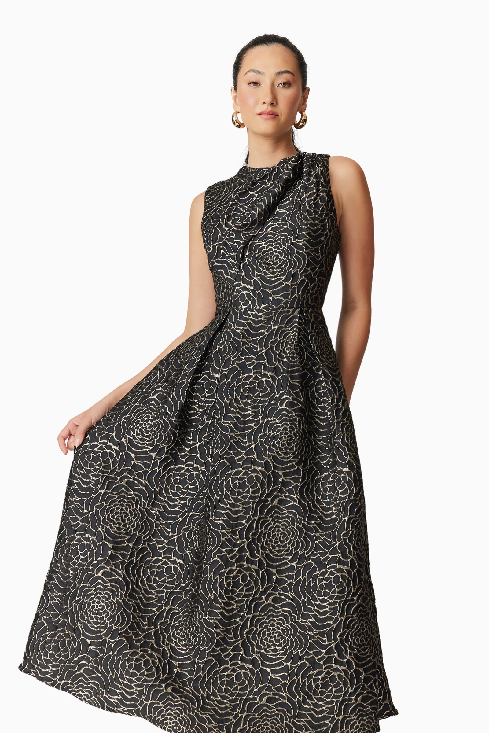 ELLIATT DEANNA MIDI DRESS - BLACK/GOLD photo 2