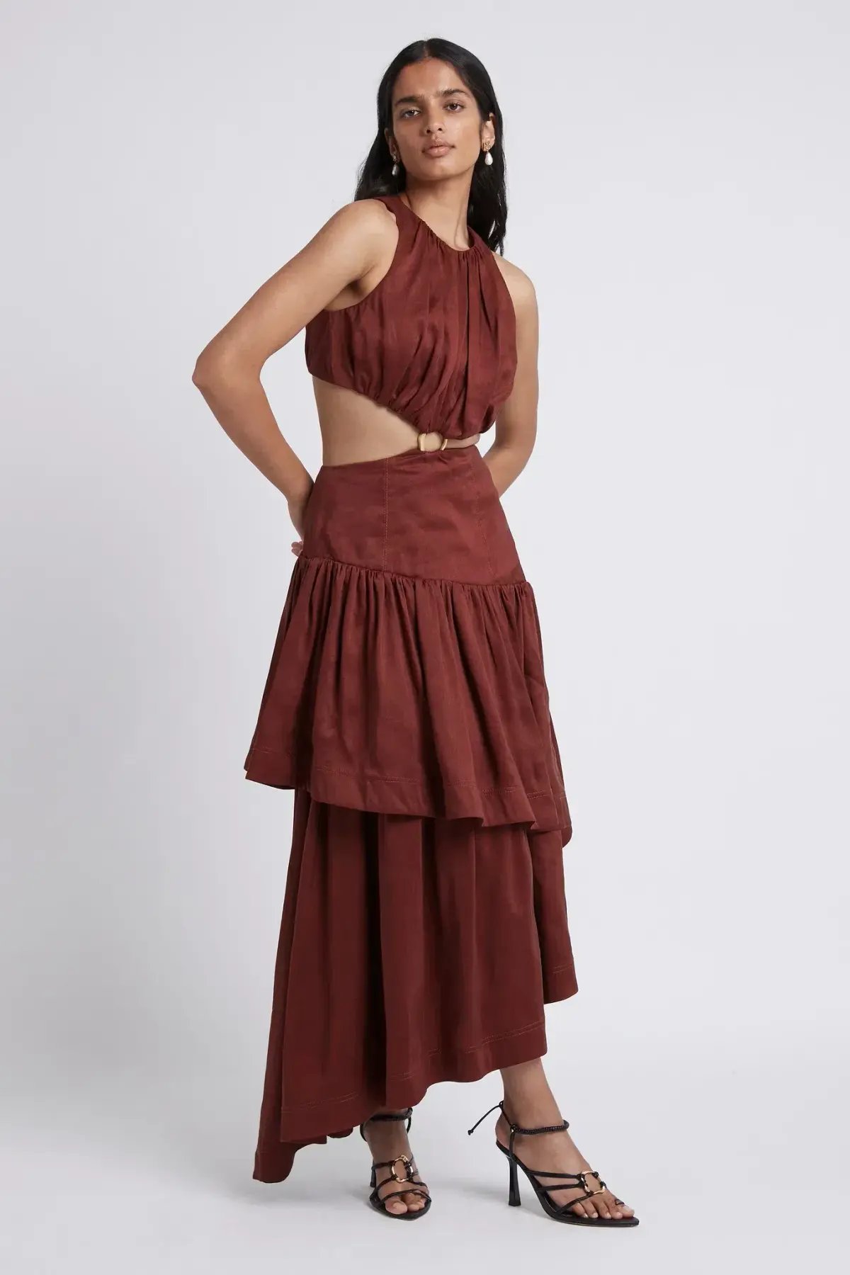 Aje Caliente Cut Out Dress Maroon Red Size 8 photo 3