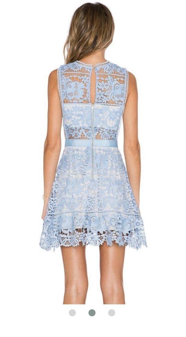 Self Portrait Lace Peplum Mini Dress Blue Size 8 photo 3